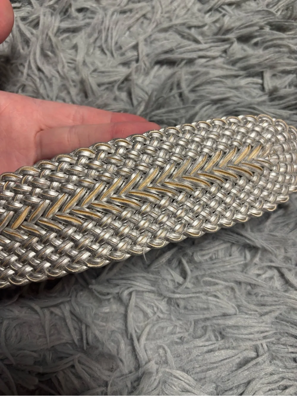 Y2K Braided Metallic Silver Waist Belt with Buckle